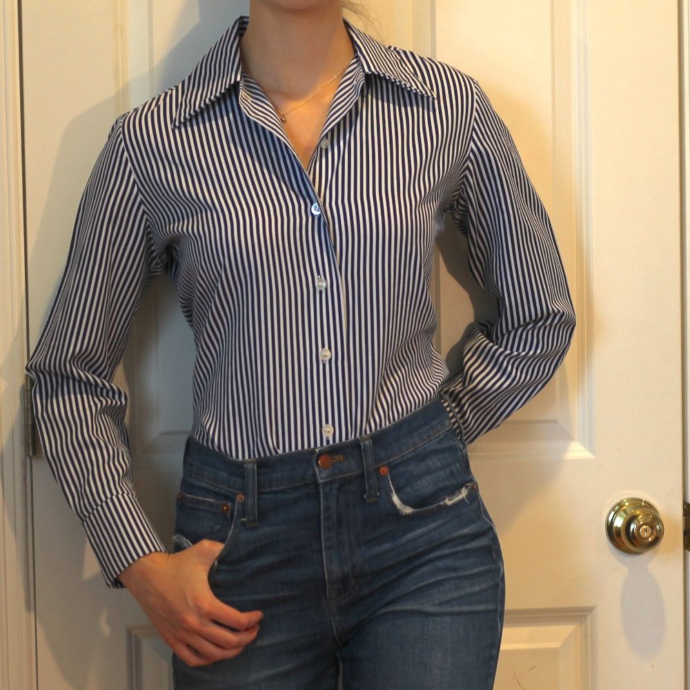 Blue and White Striped Button Down